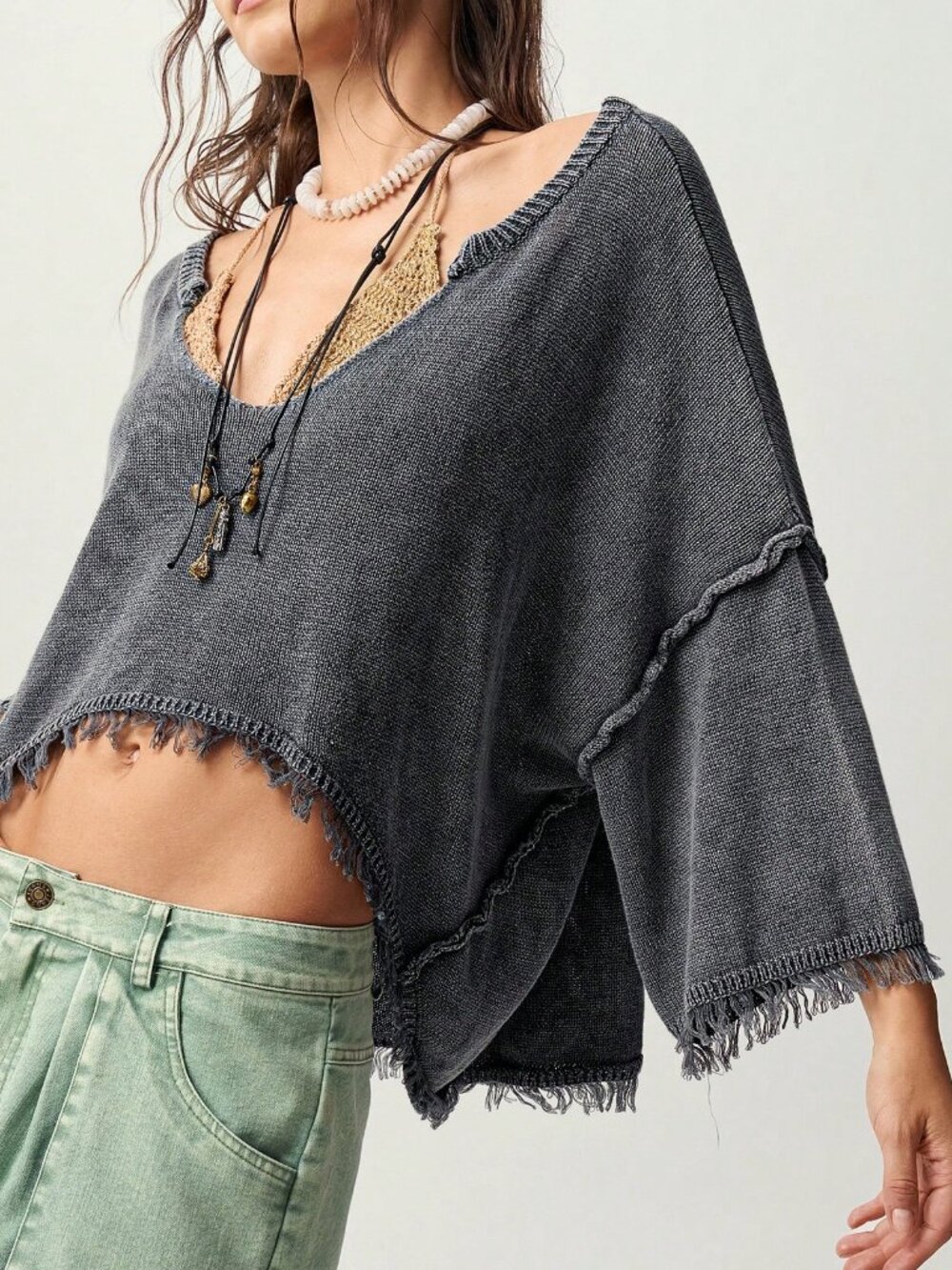 Grey Casual Women's Tassel Design Long Sleeve Sweater - Picture 9 of 11